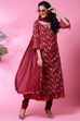 Maroon Cotton Double Layered Kurta Churidar Suit Set image number 5