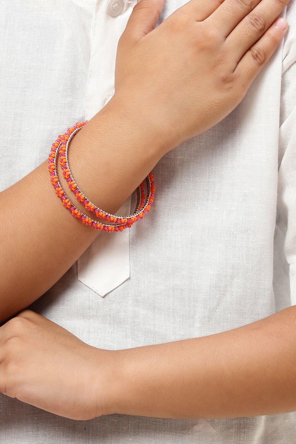 Pink & Orange Metal & Beads Kids Bangles image number 3