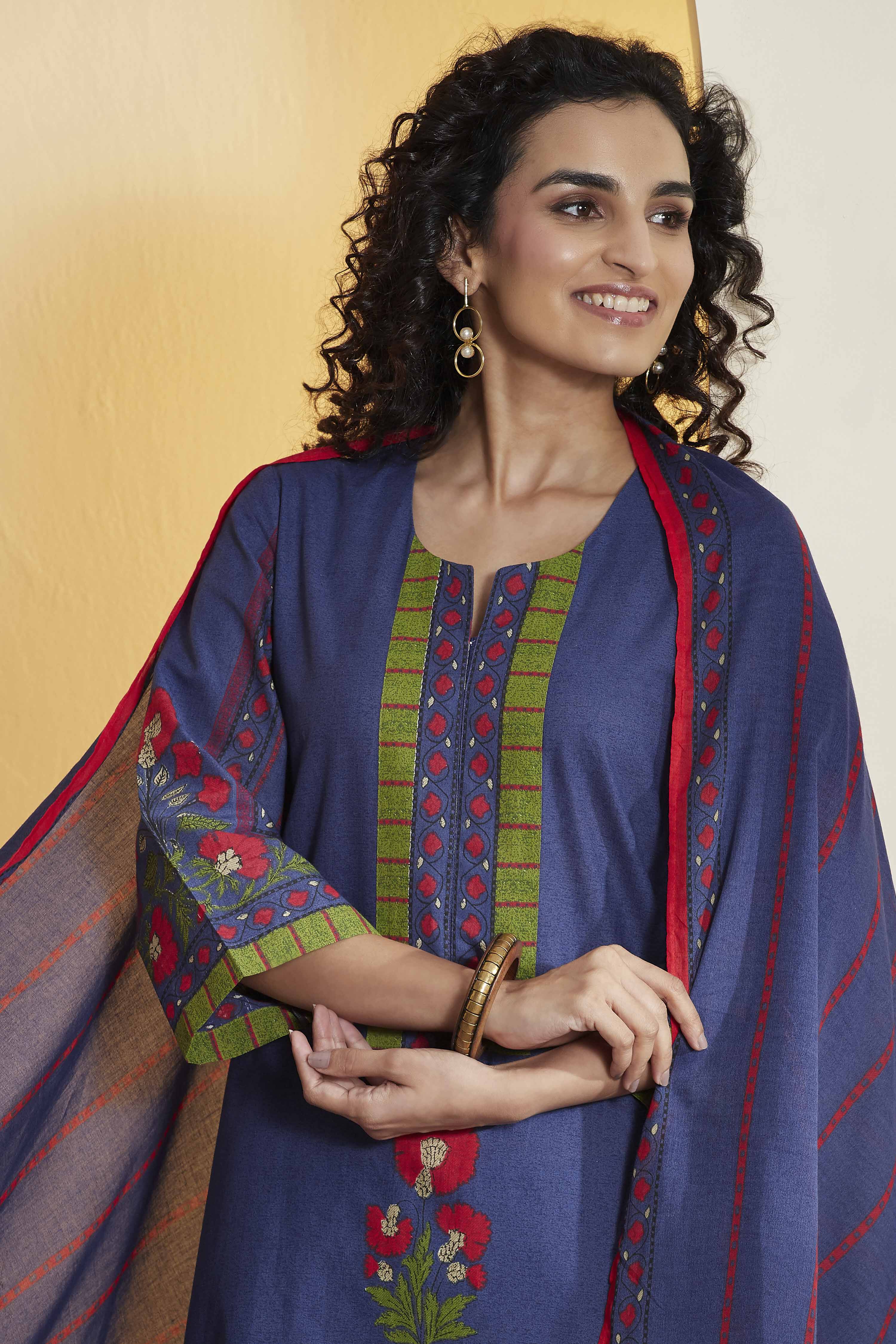 Blue Cotton Straight Suit Set image number 1