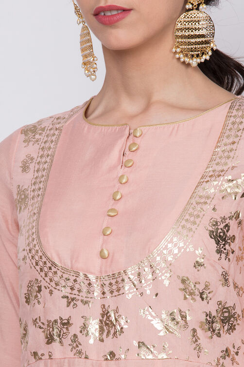 Beige Poly Cotton Anarkali Kurta Churidar Suit Set image number 1