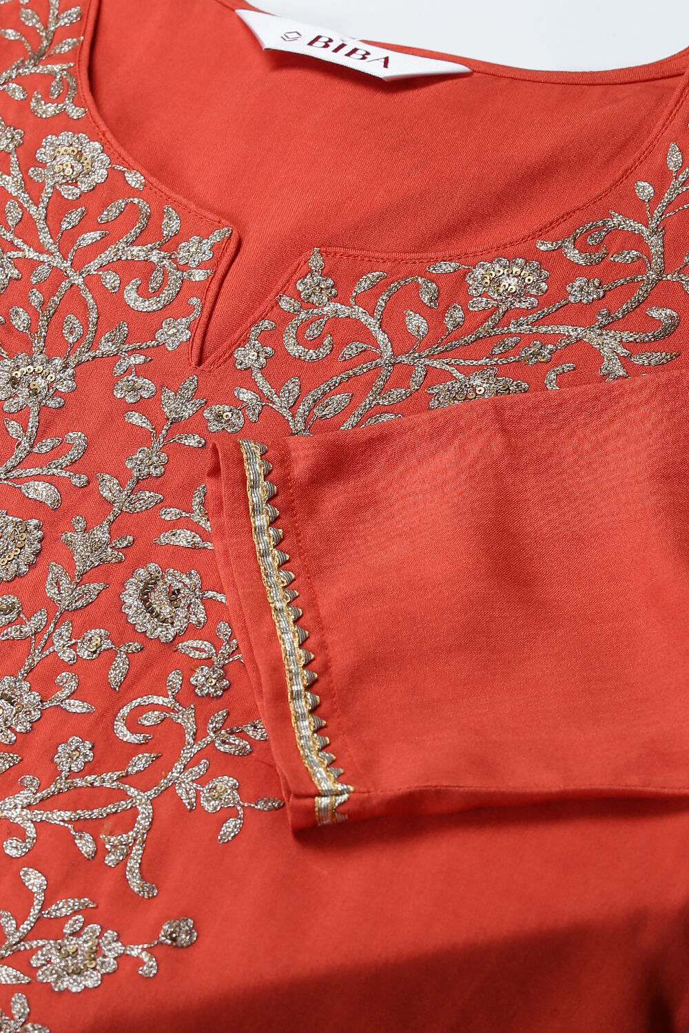 Saffron Rayon Straight Kurta Pants Suit Set image number 1