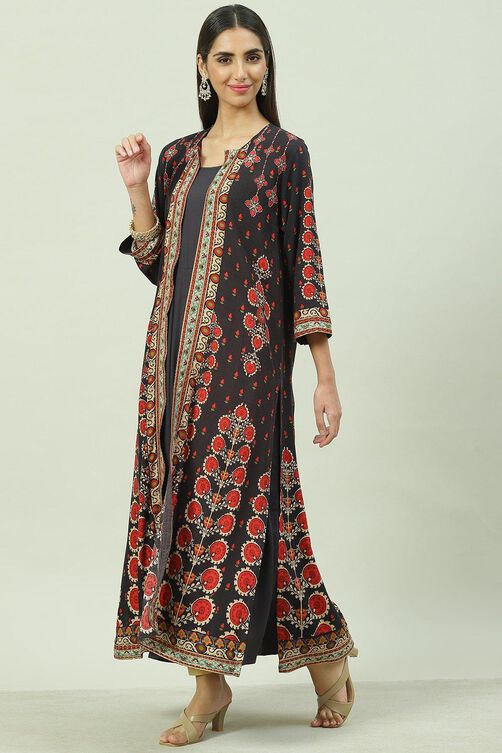 Black Rayon Straight Printed Kurta image number 6