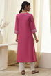 Pink Pure Cotton Printed Straight Kurta image number 3