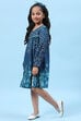 Blue Rayon Flared Printed Dress image number 2
