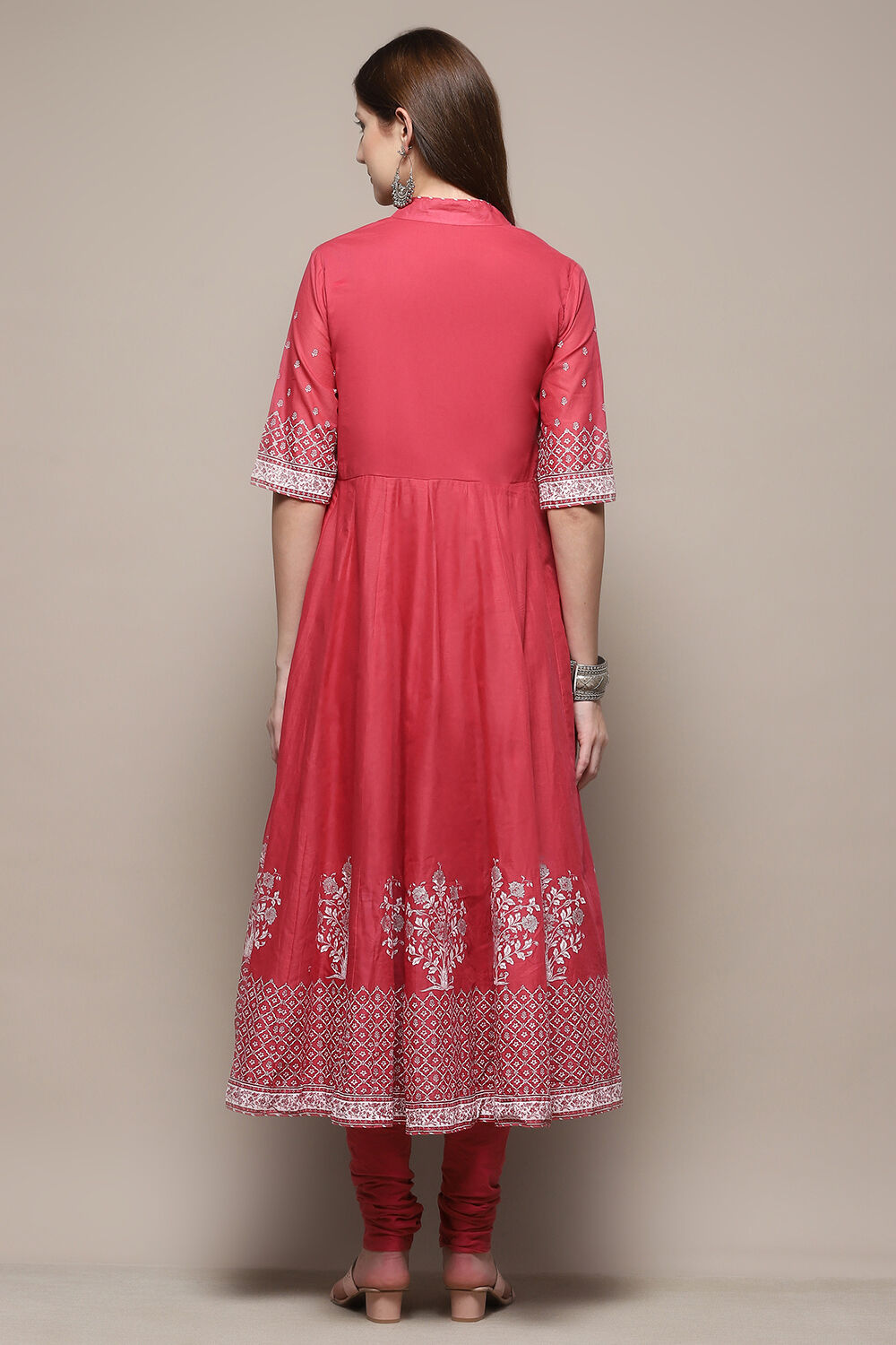 Black Cotton Anarkali Printed Kurta Churidar Suit Set image number 5