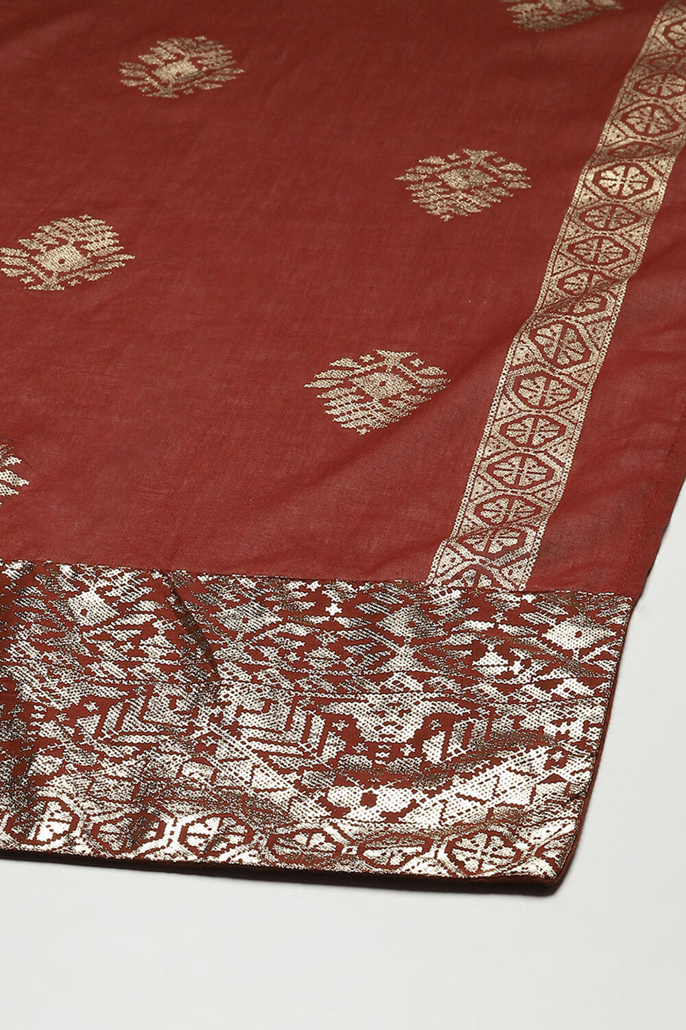 Choco Brown Cotton Blend Straight Printed Kurta Afgan Pant Suit Set image number 3