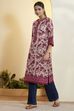 Berry Cotton Floral Printed Straight Kurta image number 3