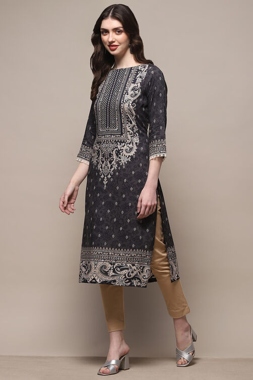 Black Rayon Straight Kurta image number 2