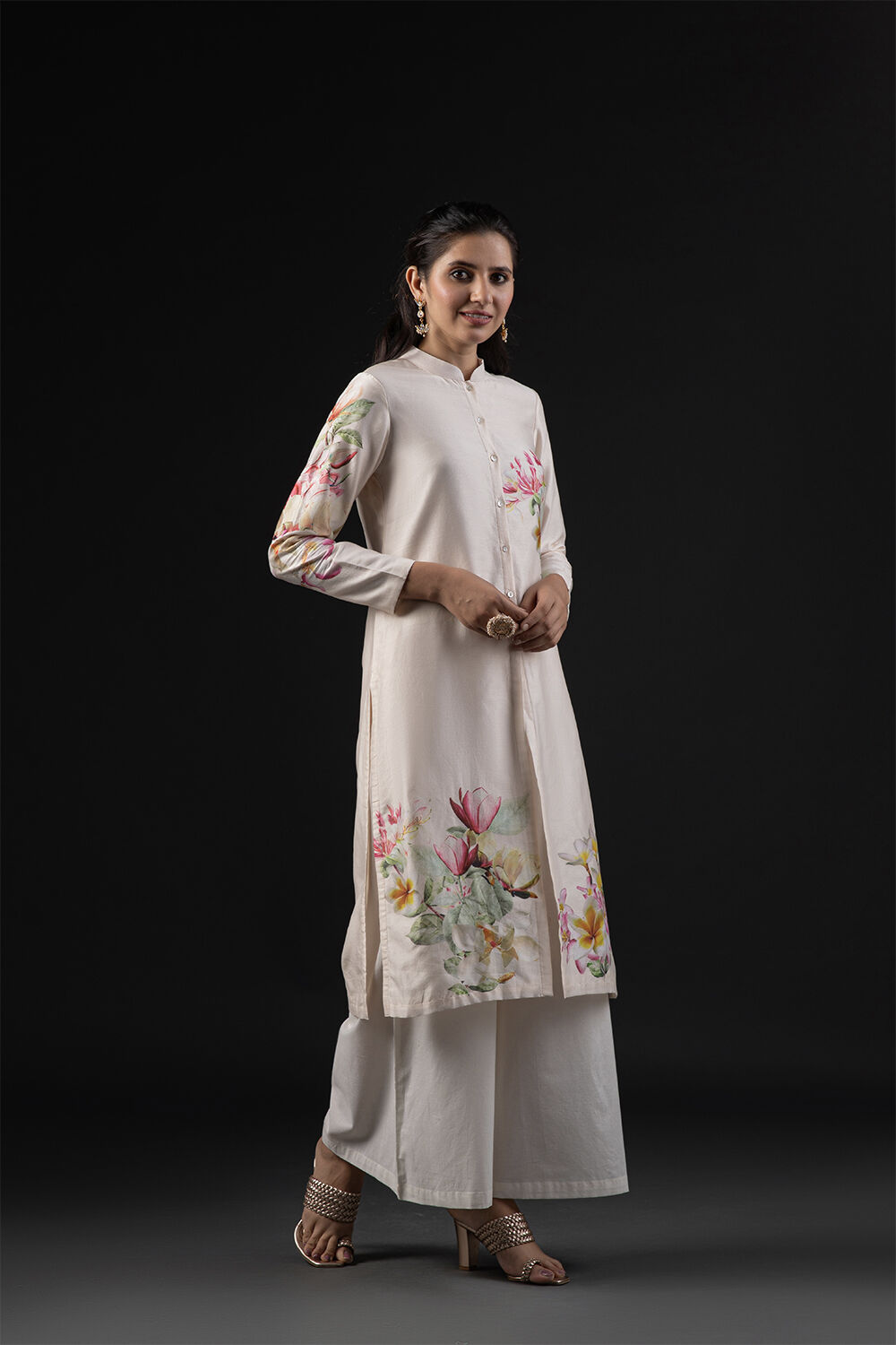 Rohit Bal Ivory Cotton Silk Straight Printed Suit Set image number 5