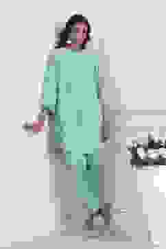 Turquoise Cotton Printed Kalidar Kurta Set image number 0