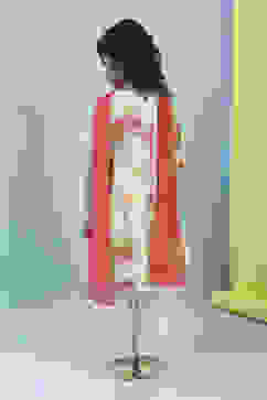 Cream-Colored Cotton Gathered Angrakha Suit Set image number 4