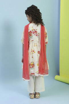 Cream Cotton Gathered Suit Set image number 4