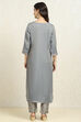 Grey Linen Blend Printed  Embroidered Unstitched Suit Set image number 5