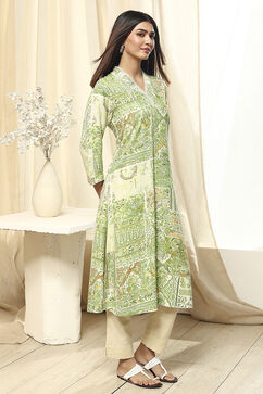 Green Printed Straight Kurta image number 4