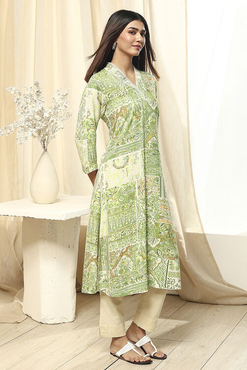 Green Printed Straight Kurta image number 4