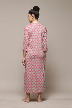 Off White & Pink Cotton Printed Sleepwear image number 4