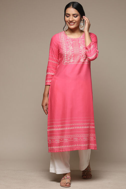 Pink Rayon Straight Kurta Palazzo Suit Set image number 5