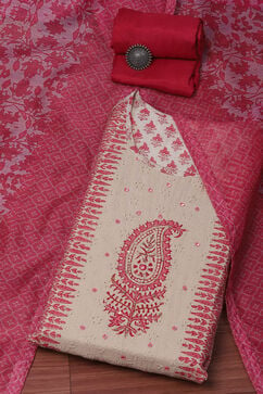 Beige Pink Chanderi Unstitched Suit set image number 0
