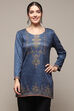 Teal Poly Cotton Straight Printed Kurti image number 5