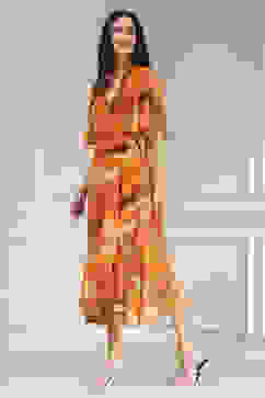 Mustard Yellow Printed Flared Dress image number 2