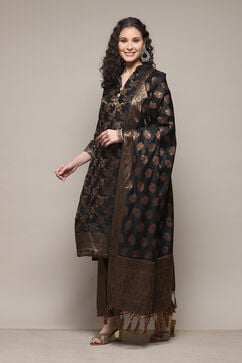 Black Silk Blend Woven Unstitched Suit Set image number 6