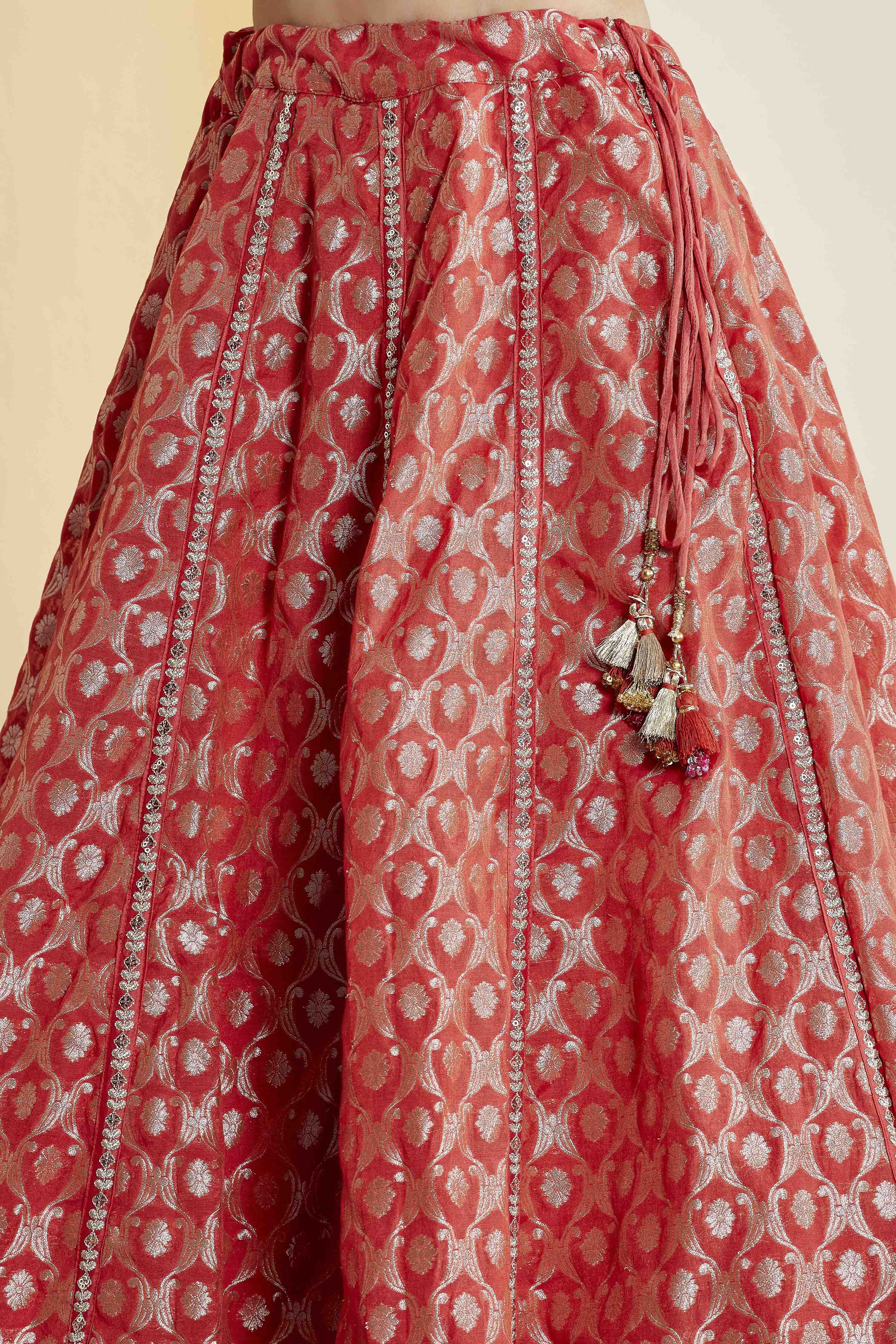 Coral Silk Kalidar Lehenga Set image number 2