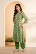 Green Viscose Blend Floral Printed Straight Kurta Set image number 4