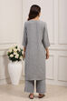 Grey Polyester Striped Straight Kurta Set image number 4