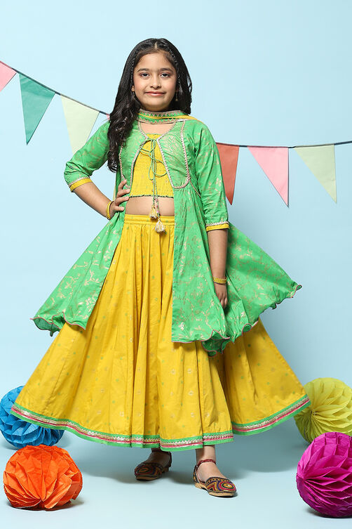 Buy Green Cotton Printed Short Kurta Lehenga Set for INR2999.40 |Biba India