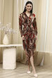 Brown Printed Gathered Tulip Dress image number 5