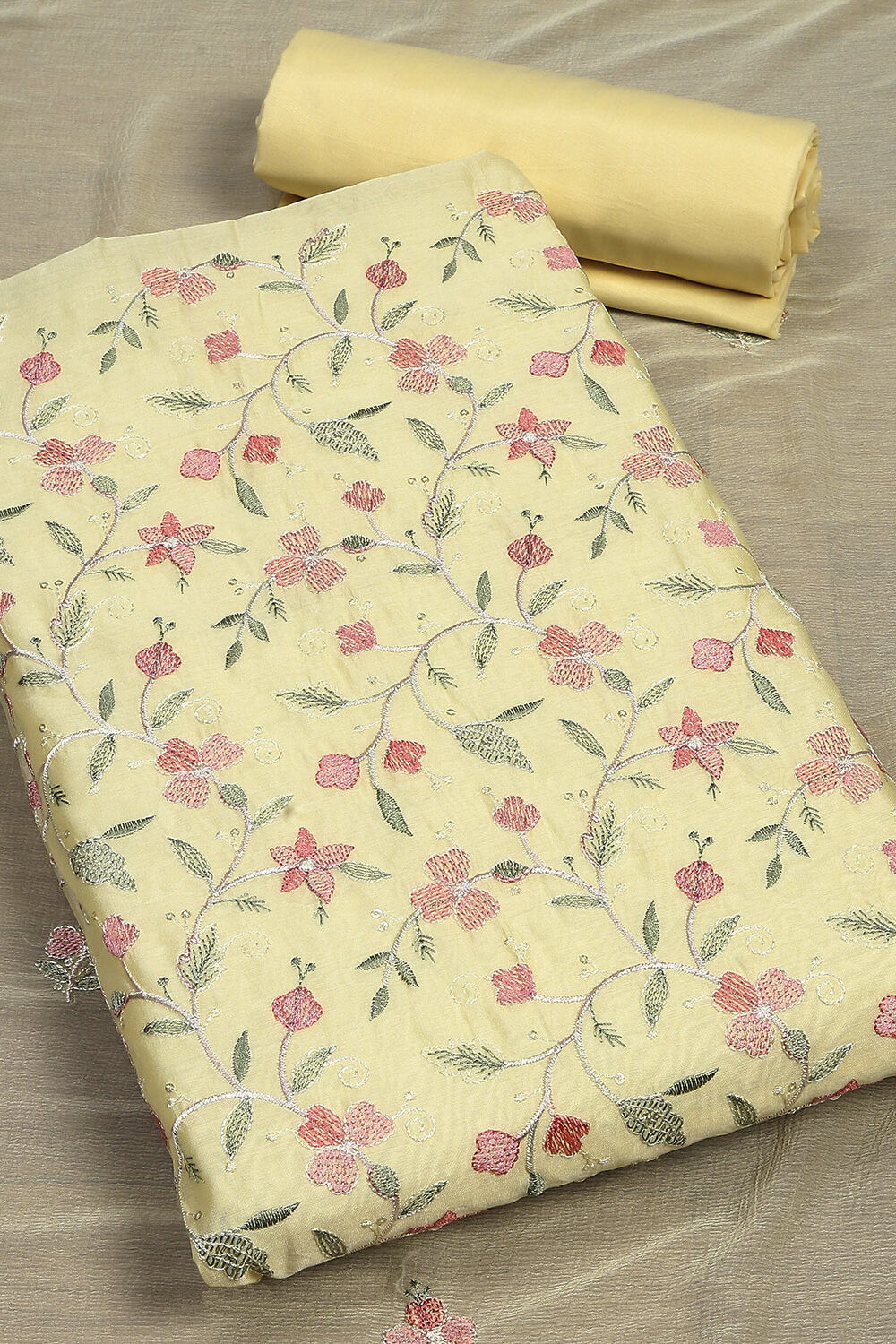 Pink Chanderi Blend Unstitched Suit Set image number 1