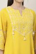 Yellow Cotton Schiffli Embroidered Kalidar Suit Set image number 2