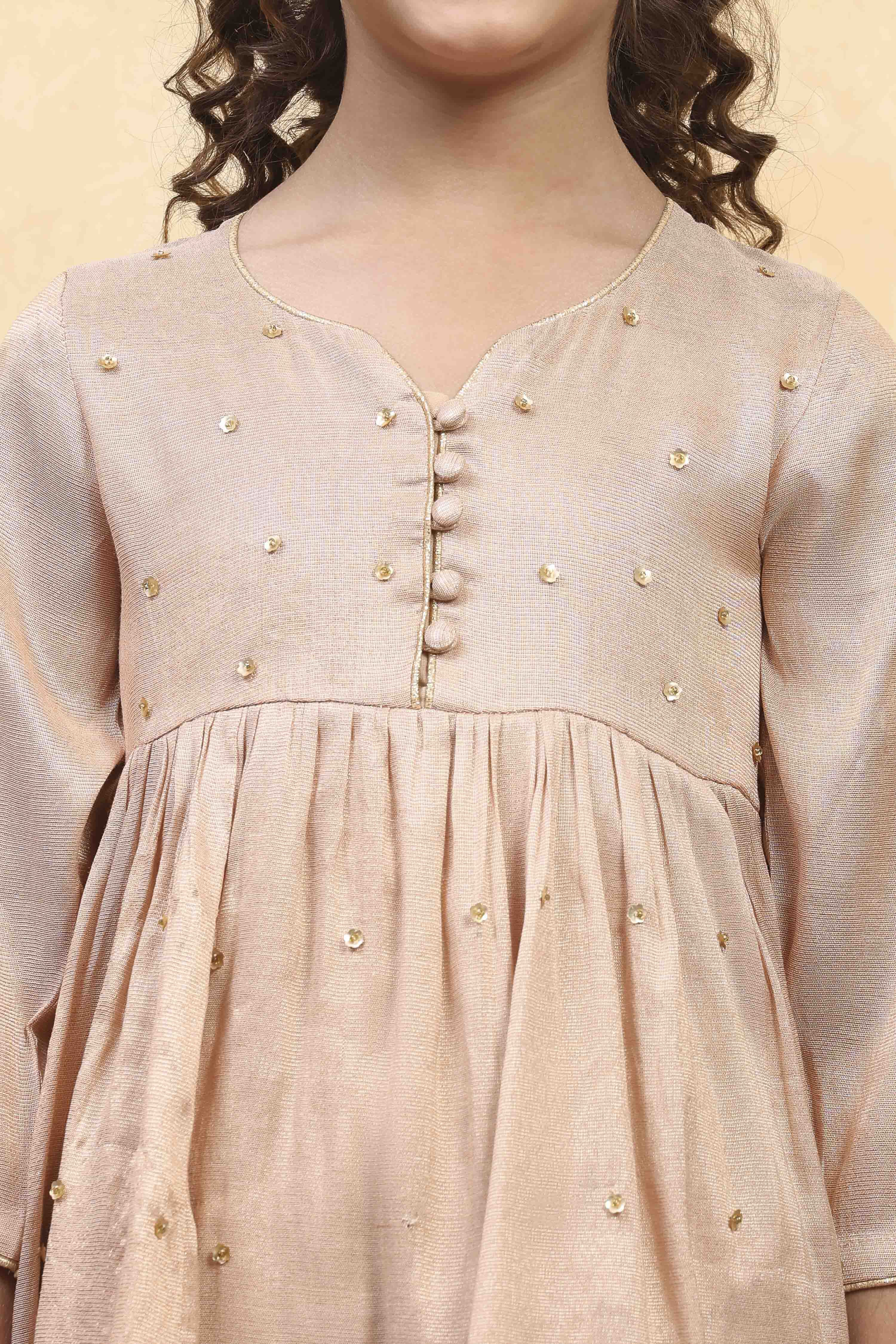 Gold Cotton Dyed Gathered Suit Set image number 1