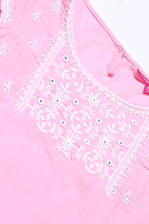 Pink Cotton Chikankari Kurta Legging Suit Set image number 1