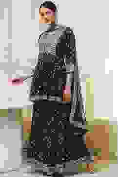 Teal Blue Georgette Embroidered Peplum Suit Set image number 4