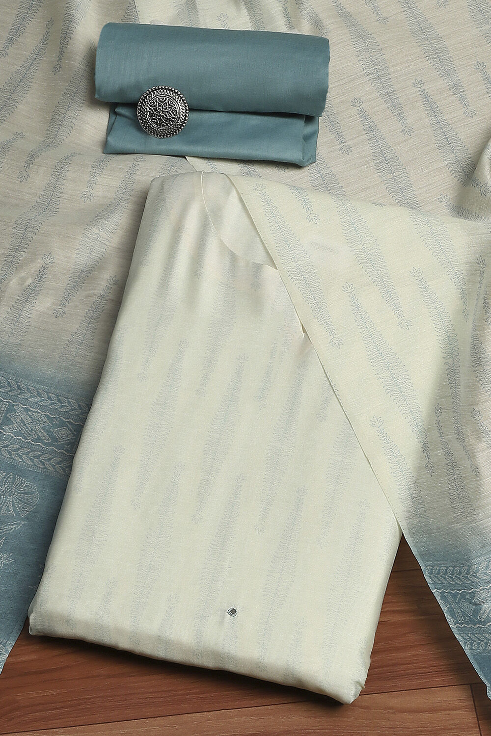 Orange Chanderi Woven Unstitched Suit Set image number 0