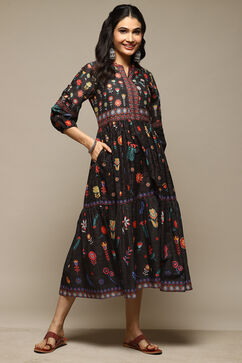 Black Cotton Straight Printed Kurta image number 0