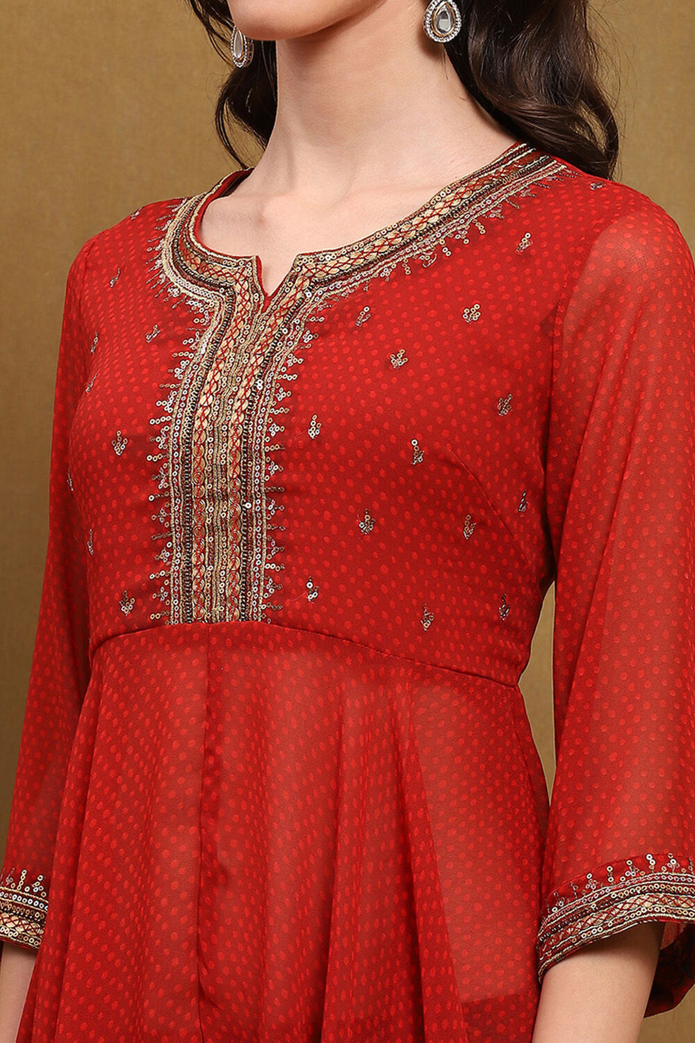 Red Georgette Printed Asymmetric Suit Set image number 1