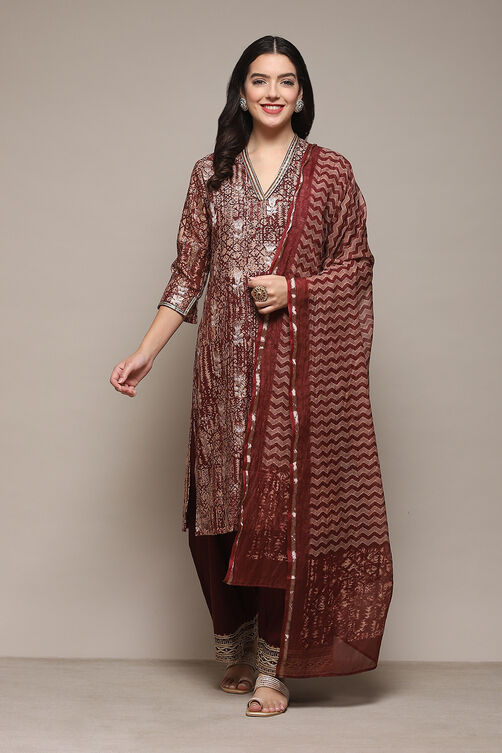 Indigo Cotton Blend Kalidar Printed Kurta Palazzo Suit Set image number 3