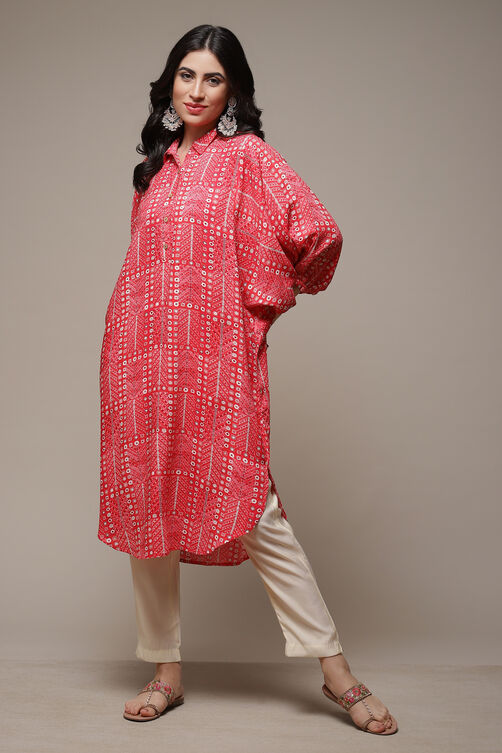 Red Rayon Straight Printed Kurta image number 0