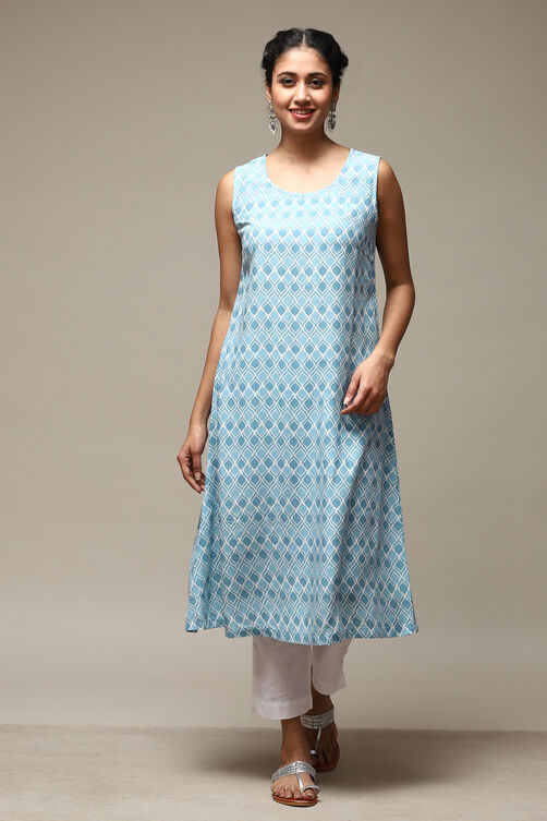 Teal LIVA Blend Straight Printed Kurta image number 2