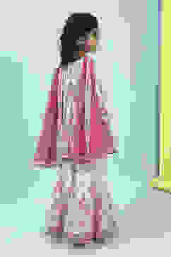 Off-White and Pink Cotton Peplum Suit Set image number 4