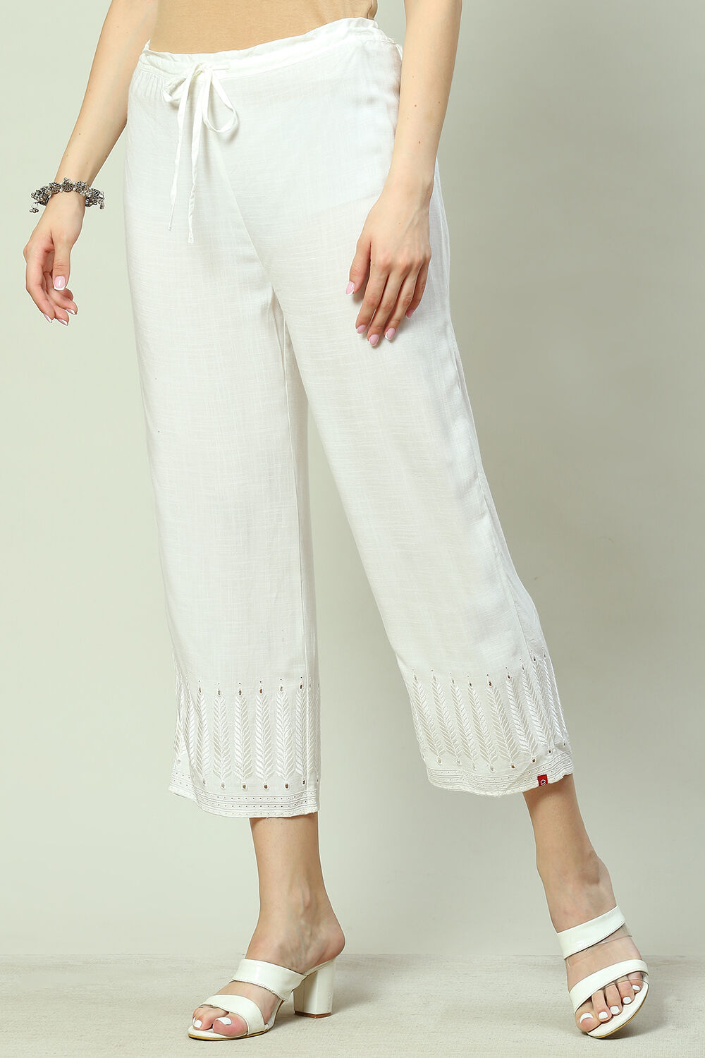 Off White Rayon Solid Palazzo