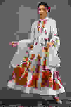 Rohit Bal Ivory Silk Chanderi Floral Printed Kalidar Suit Set image number 0