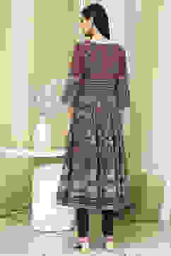 Brown Cotton Fitted Anarkali Suit Set image number 4