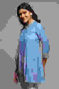 Chambery Blue Viscose Yarndyed Kurti image number 2
