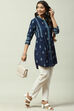 Navy Rayon Asymmetric Printed Short Kurti image number 5