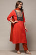 Red Cotton Unstitched Suit Set image number 7