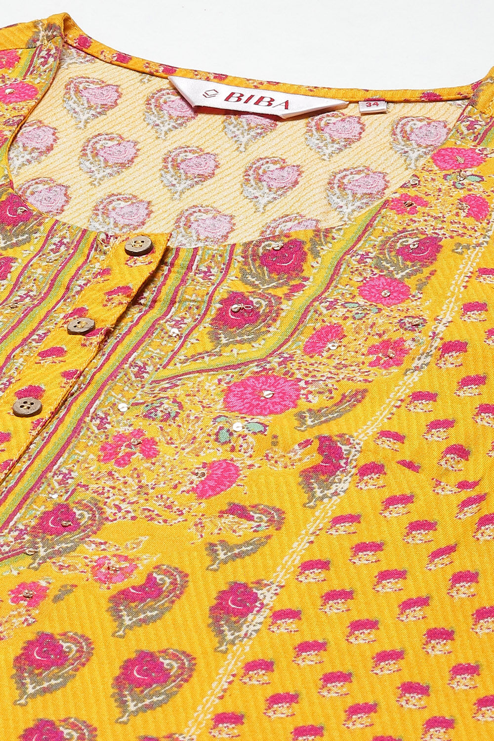 Mustard LIVA Straight Printed Kurta image number 1