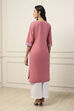 Pink Cotton Straight Kurta image number 3